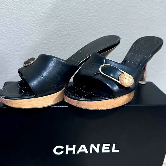Authentic Chanel Wooden Mules with Chanel Box - Picture 1 of 13